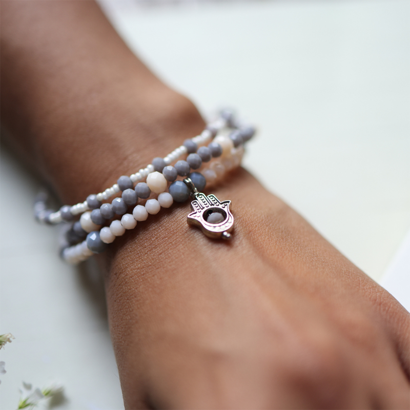 Multilayer Beads Bracelet for Women | Recyclable Glass | Grey