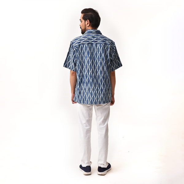 Cotton Printed Indigo Shirt for Men | Dabu Print | Half Sleeves