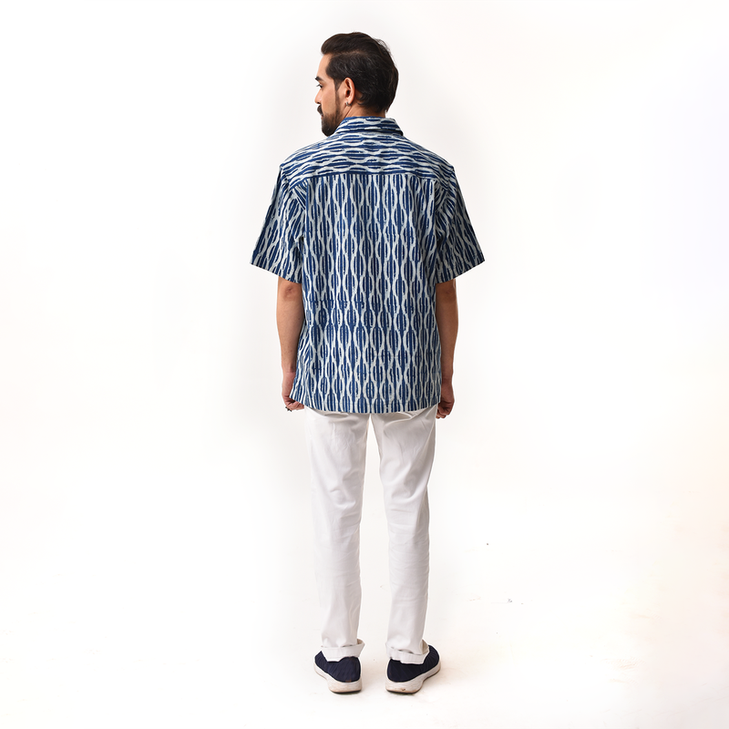 Cotton Printed Indigo Shirt for Men | Dabu Print | Half Sleeves