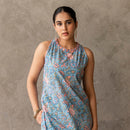 Cotton Straight Kurta for Women | Block Printed | Sleeveless | Blue