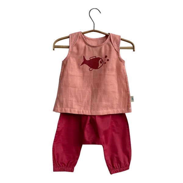 Organic Cotton Jabla & Pant Set for Baby | Peach & Red