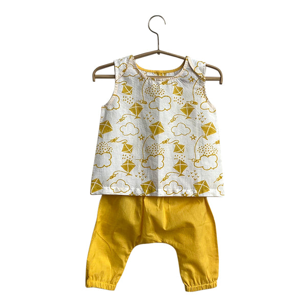 Organic Cotton Pant Set for Baby | White & Yellow