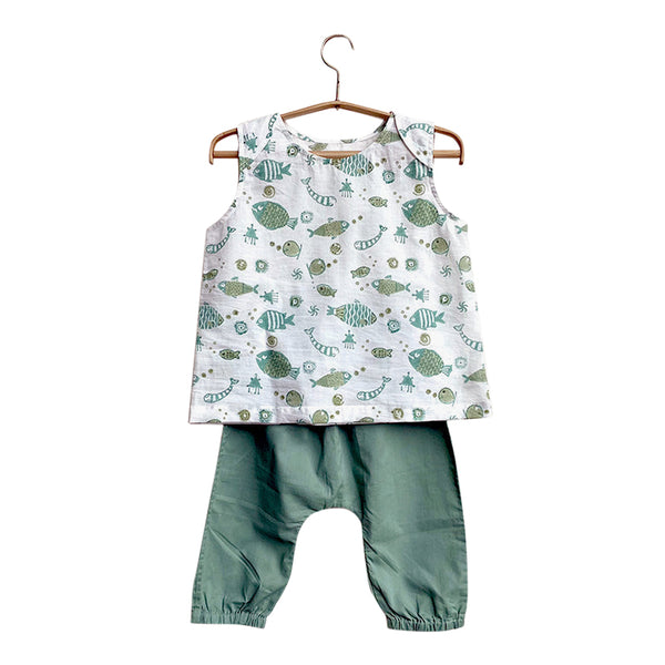 Cotton Baby Jabla & Pant Set | Mint Green