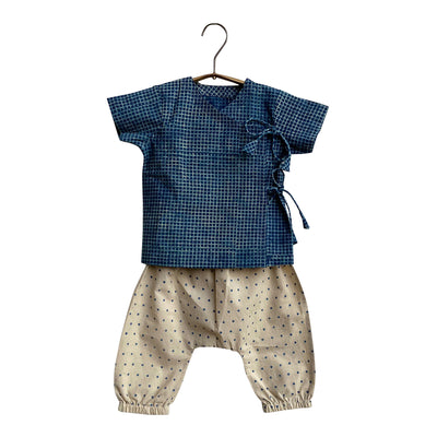 Organic Cotton Angarakha Top and Pants for Baby Girl | Indigo & Beige