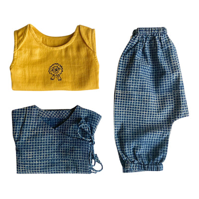 Organic Cotton Baby Jabla & Pants Set | Yellow & Blue
