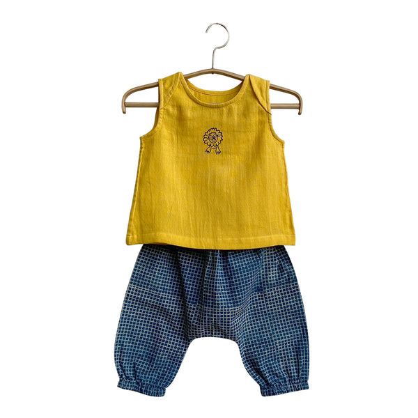 Organic Cotton Baby Jabla & Pants Set | Yellow & Blue