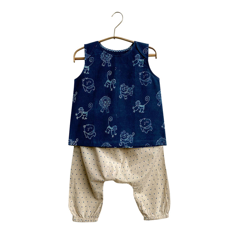 Organic Cotton Baby Jabla & Pants Set | Indigo & Cream