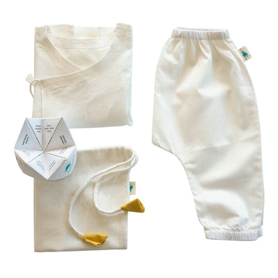 Baby Girl Top and Pants Set | Organic Cotton | Angrakha Style | White