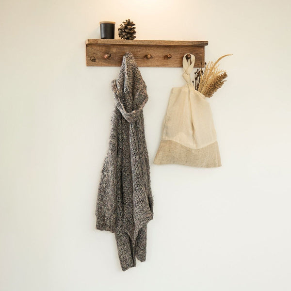 Multi Functional Wood Wall Shelf with Hooks.