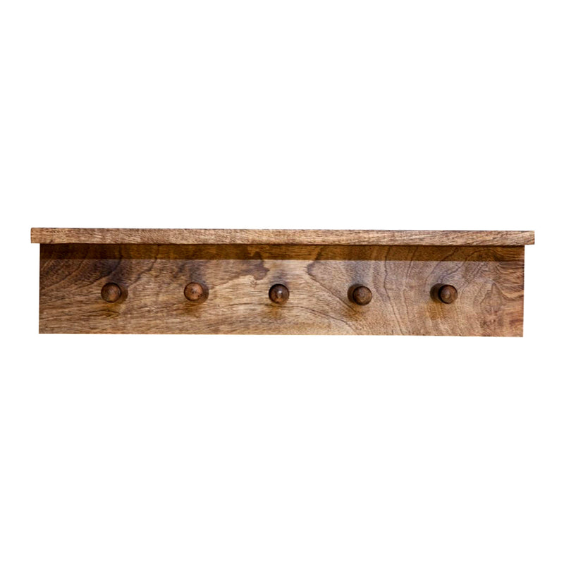 Multi Functional Wood Wall Shelf with Hooks.