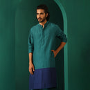 Silk Blend Long Kurta for Men | Color-Block | Blue