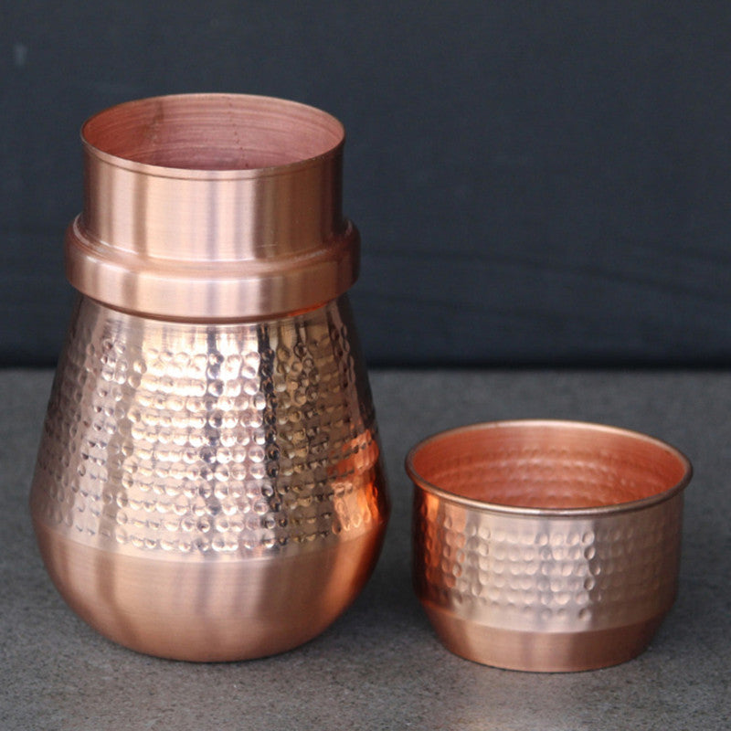 Copper Lotus Water Jar | 1 Litre | Light Brown