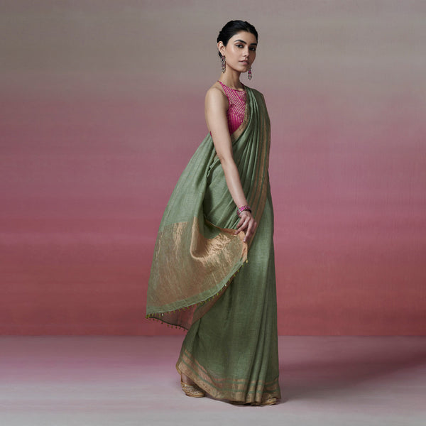 Linen Saree | Sage Green