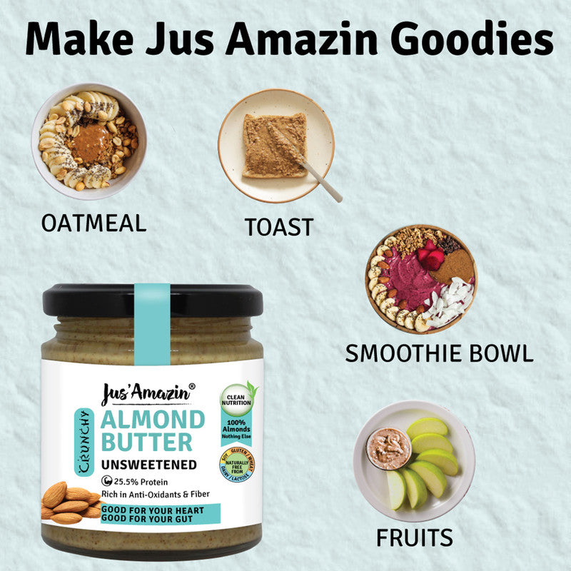 Almond Butter | Crunchy | Unsweetened | Vegan & Dairy Free | 200 g