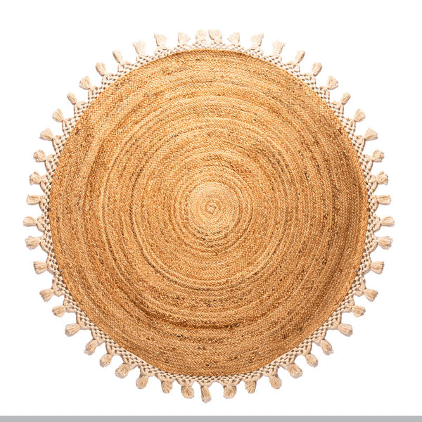 Jute & Cotton Floor Round Carpet | Beige | Ultra Large - 4 x 4 Feet