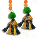 Tasselled Dangler Earrings | Recycled Cotton & Wood | Green & Yellow