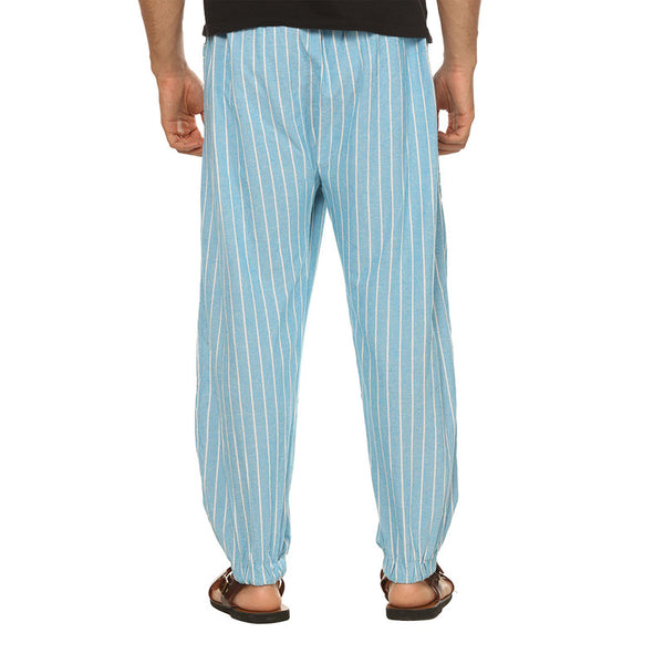 Cotton Jogger Pants for Men | Blue | Front Pocket | Stripes
