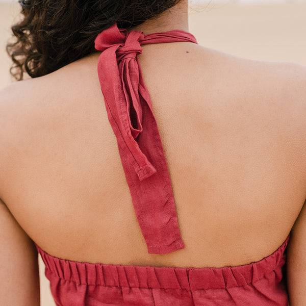 Linen Halter Neck Top | Berry Red