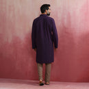 Cotton Long Kurta for Men | Purple | Mandarin Collar