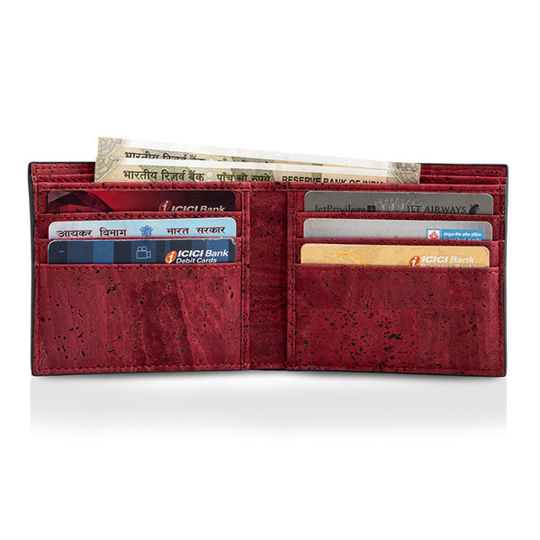 Cork Bi-Fold Wallet for Men | Midnight Black & Maroon