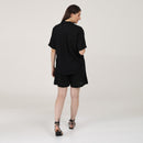 Linen Black Co Ord Set | Shirt & Shorts for Women