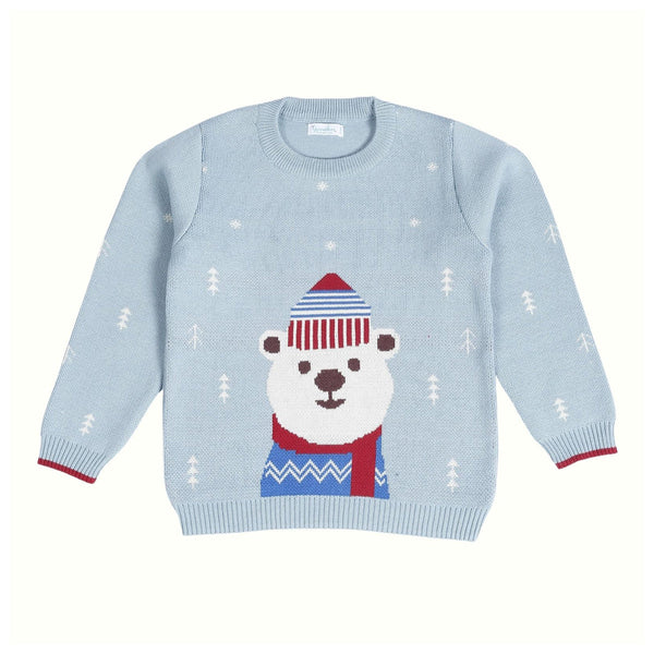 Cotton Blue Sweater for Babies & Kids | Bear Design | Full Sleeves