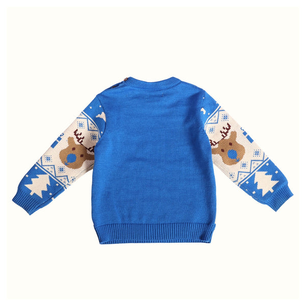 Cotton Sweater For Babies & Kids | Reindeer Design | Blue