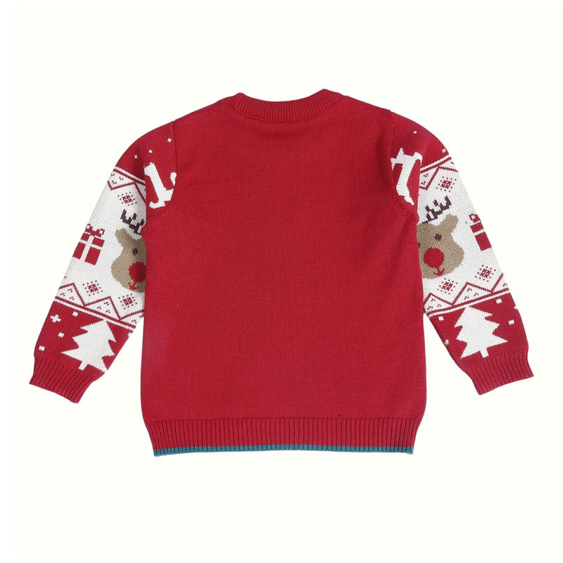 Cotton Red Sweater for Babies & Kids | Reindeer Design | Full Sleeves