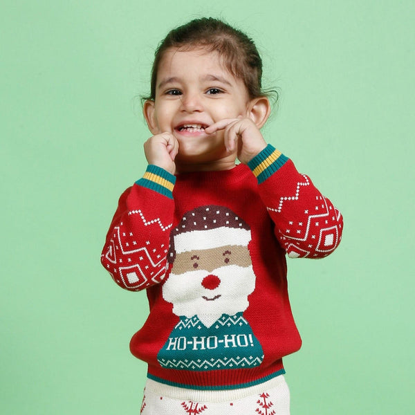 Cotton Red Sweater for Babies & Kids | Santa Design | Full Sleeves