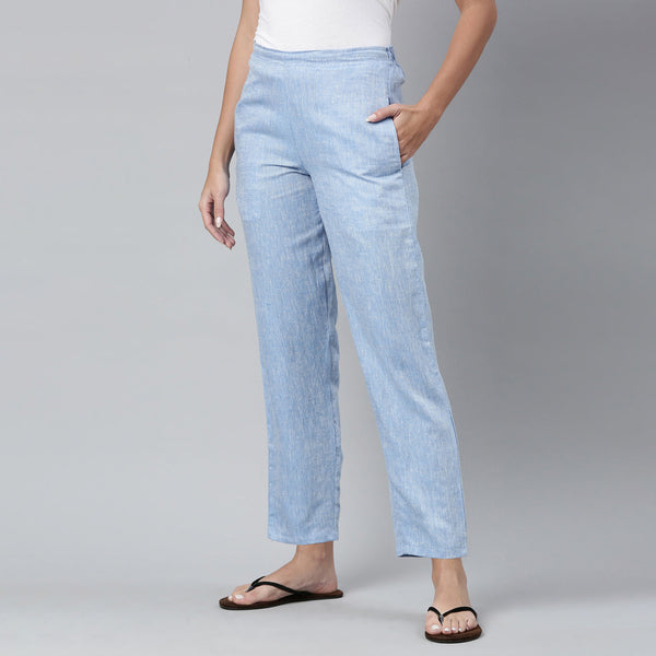 Navy  Laundered Linen Wide Leg Trouser  Pure Collection