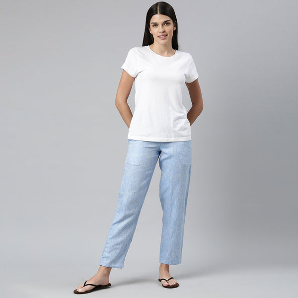 Women Capri Light Blue Trousers Spring Summer Delmond Collection 2019