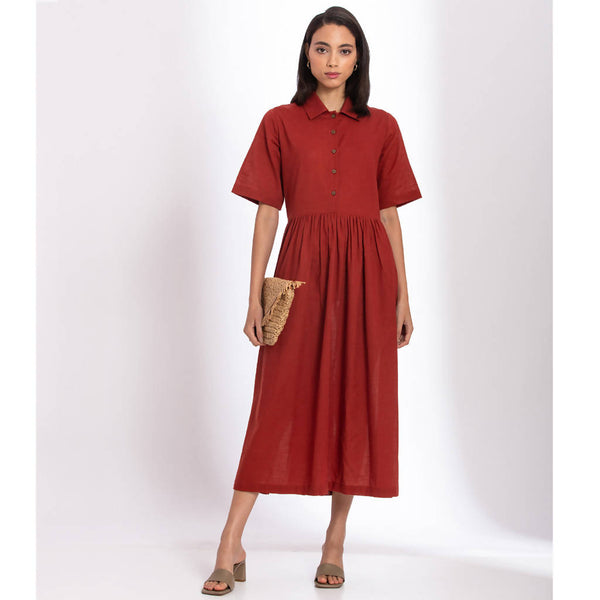 Linen Midi Dress | Red