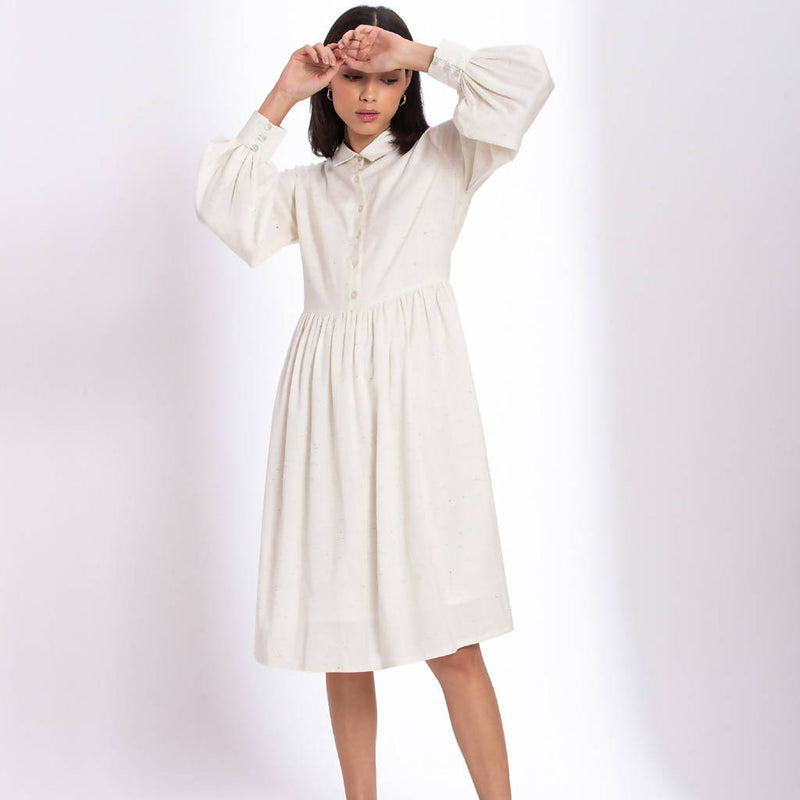 Cotton A-line Dress for Women | White.