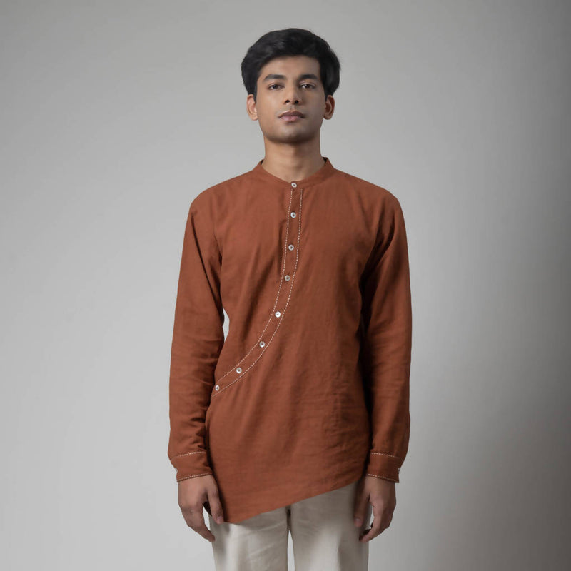 Pure Cotton Natural Dyed Angrakha Shirt | Maroon