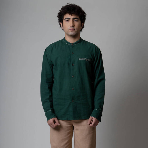 Handwoven Pure Cotton Basic Shirt | Green