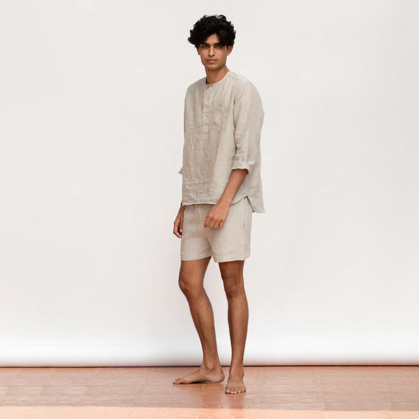 Pure Linen Men Shorts Set | Ecru.