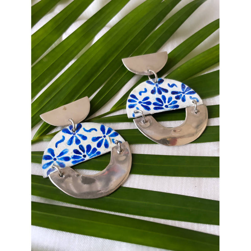 92.5 Silver Hand-Painted Earrings | Silver & Blue