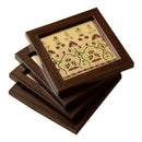 Tussar Wooden Coaster | Handblock Printed | Set of 2