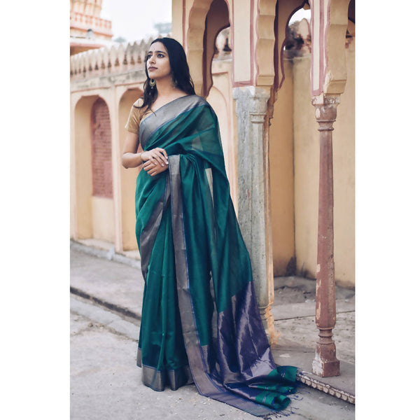 Maheshwari Cotton Silk Saree | Green