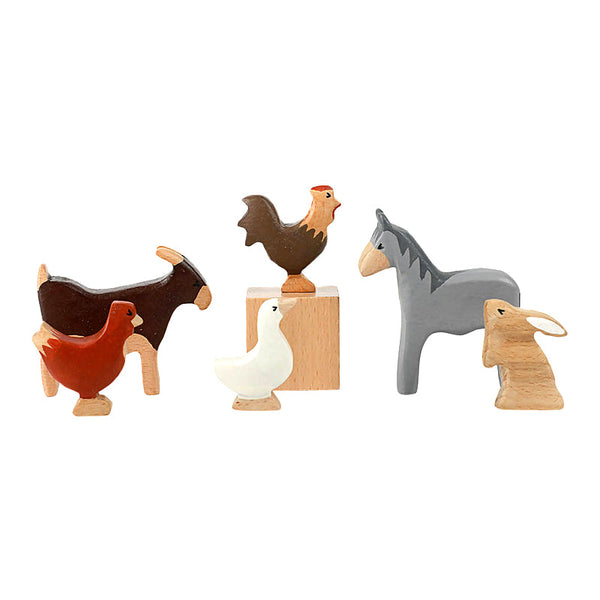 Birch and Bug Wooden Animal Toys for Kids | Birch Farm Animals | BPA Free | Set of 6