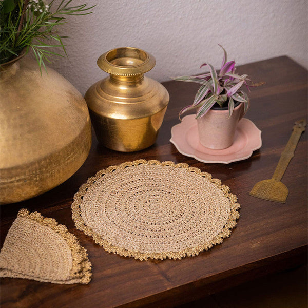 Handmade Brown Crochet Ziba Round Placement Mat Set of 2