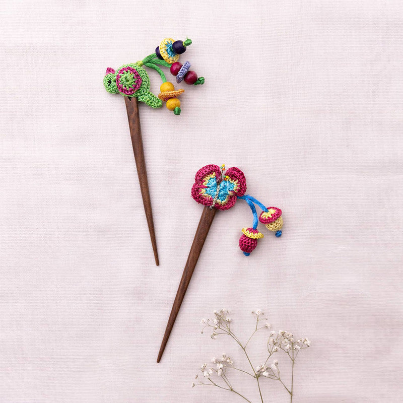 Wood Crochet Hairstick | Handmade | Set of 2