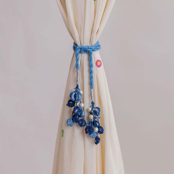 Handmade Blue Crochet Curtain Ties - Set of 2