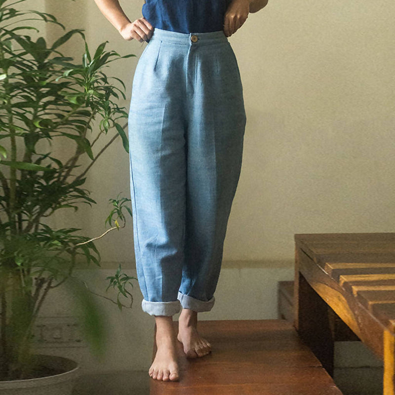 Cotton Twill Weave Elasticated Pants | Blue