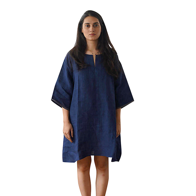 Linen Dress For Women | Kimono Sleeves | Indigo