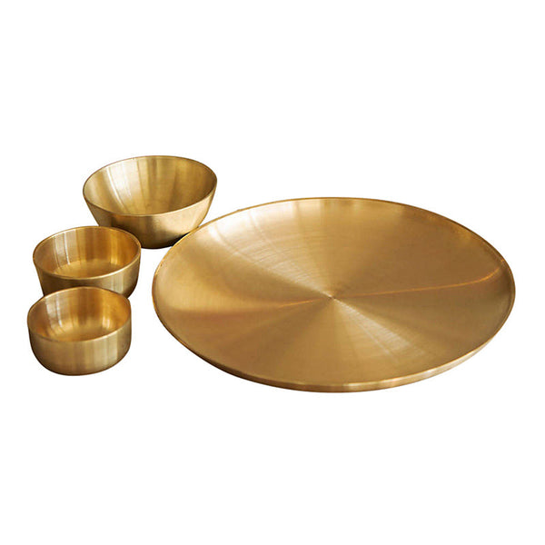 Kansa Dinner Set | Bronze Plate With 3 Katoris | 10.5 Inches Plate