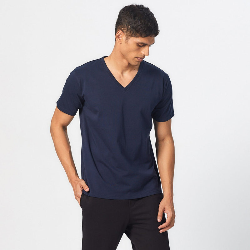 Pima Cotton T-Shirt | V-Neck | Sea Blue