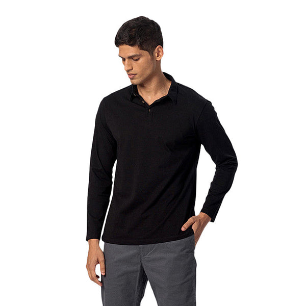 Cotton Polo T-Shirt | Full Sleeve | Black