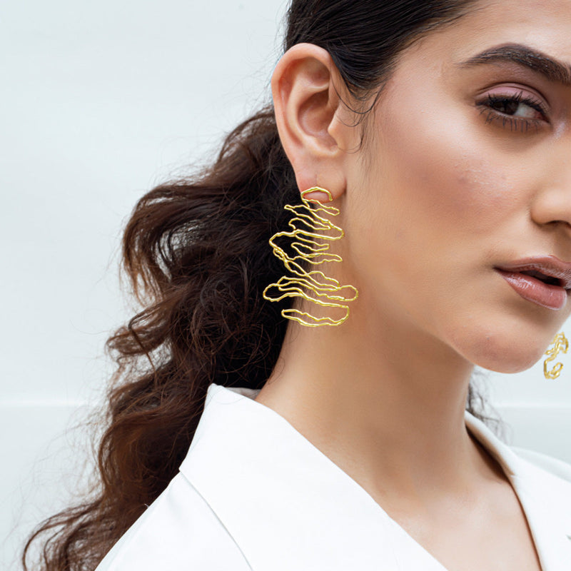 Gold Plated Earrings | Brass Jewellery | 6 cm