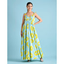 Cotton Bandhani Maxi Dress | Blue & Yellow